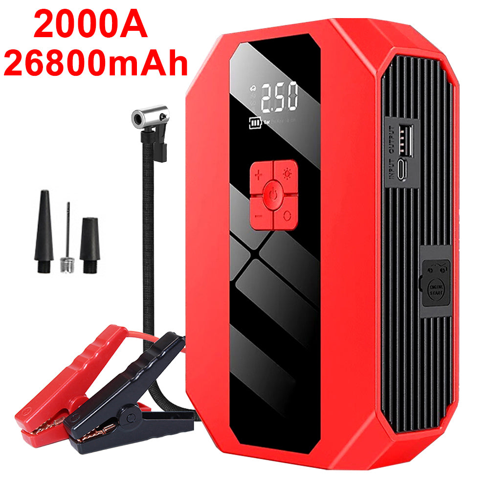 2000A автомобильный пусковой пусковой портативный аккумулятор 26800mAh 150 PSi воздушный компрессор