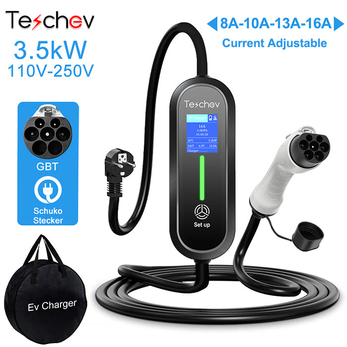 Teschev 220V Portable EV Charger 16A Charging Cable GBT Wallbox EVSE Charging Stations for Electric Vehicle
