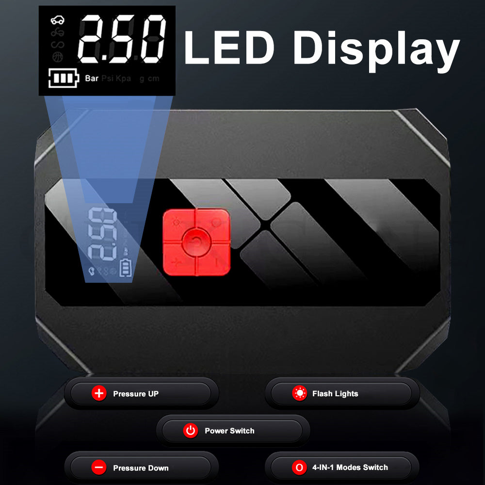 2000A Car Jump Starter Portable 26800mAh Power Bank 150 PSi Air Compressor