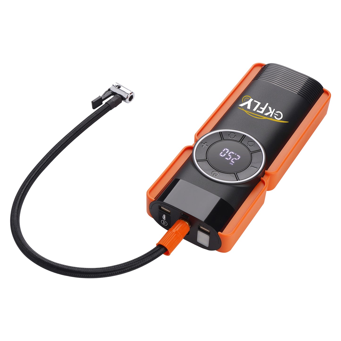 GKFLY TURBO Jump Starter 4 in 1 Pump Air Compressor 2000A Power Bank 12V Digital Tire Inflator 150PSI Emergency Battery Booster