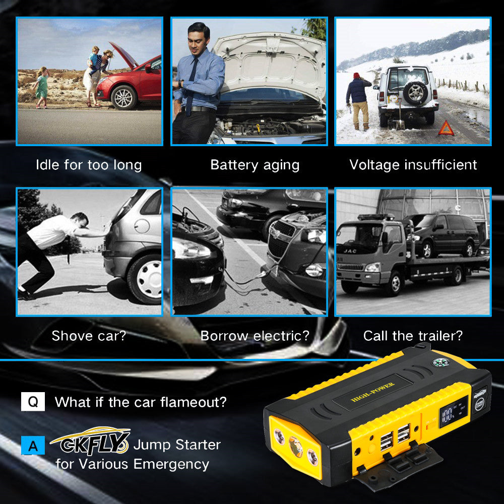 GKFLYJS-19 16000mAh Car Jump Starter Power Bank Car Battery Booster Charger 12V Starting Device Petrol Diesel Car Starter Buster