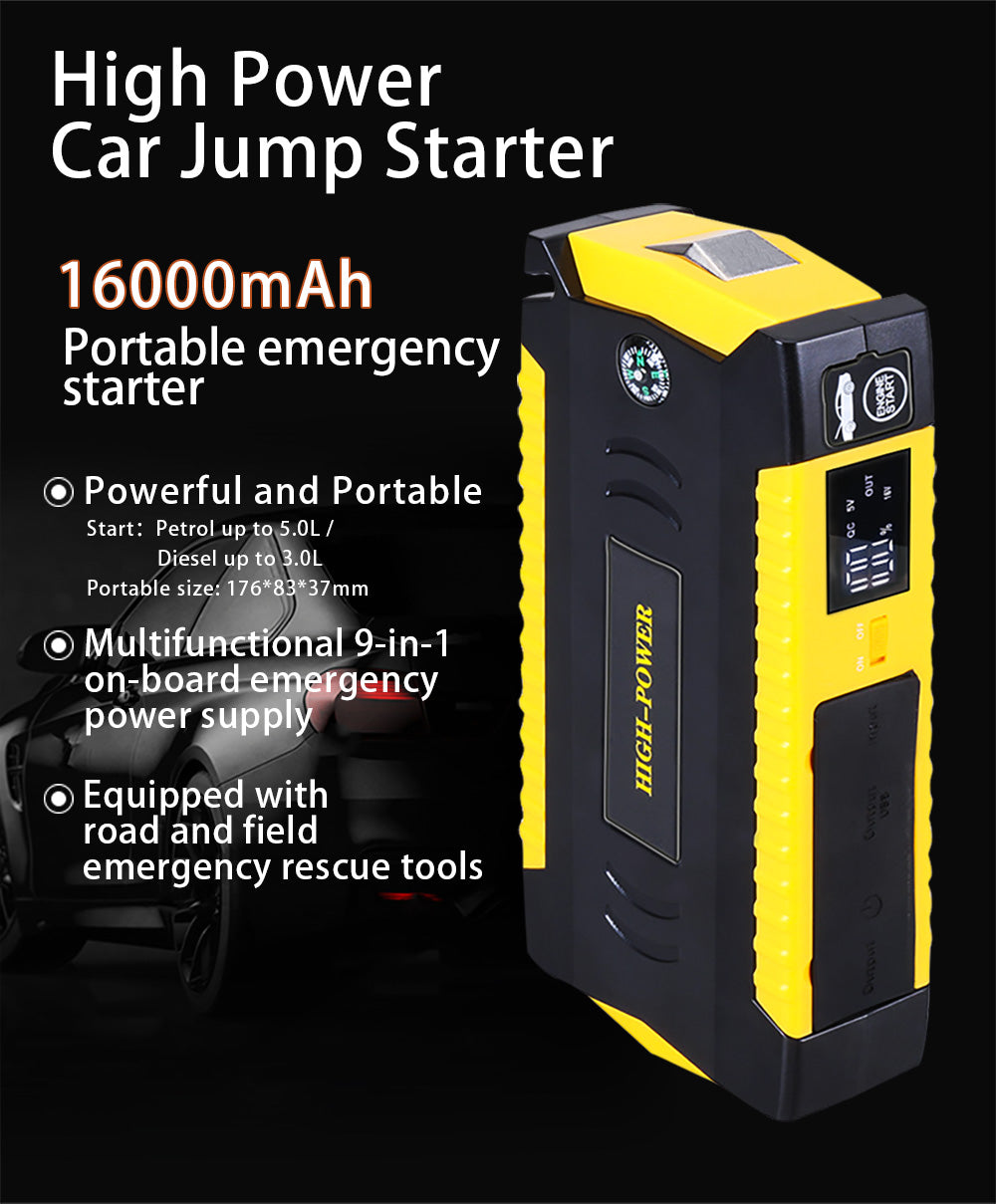 GKFLYJS-19 16000mAh Car Jump Starter Power Bank Car Battery Booster Charger 12V Starting Device Petrol Diesel Car Starter Buster