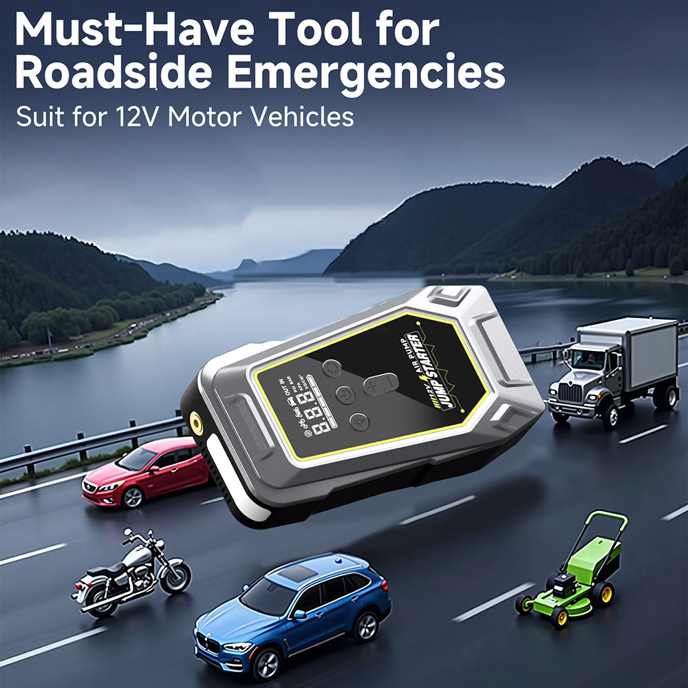 GKFLY Car Jump Starter Air Pump 150PSI Tyre Compressor 3000A Starter Device 16000mAh Power bank Cars Battery Starters Starting