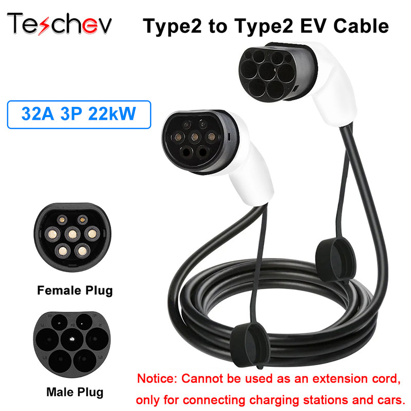 Teschev 16A/32A 11kW Type2 to Type2 EV Charging Charging Cable IEC 62196-2 Charger For Electric Vehicles PHEV Car In Public Station
