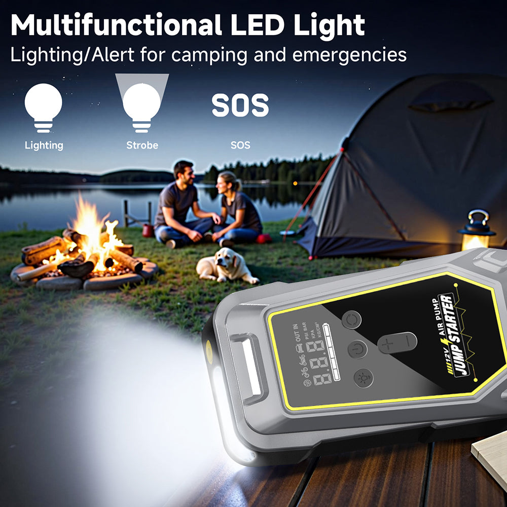 GKFLY Car Jump Starter Air Pump 150PSI Tyre Compressor 3000A Starter Device 16000mAh Power bank Cars Battery Starters Starting