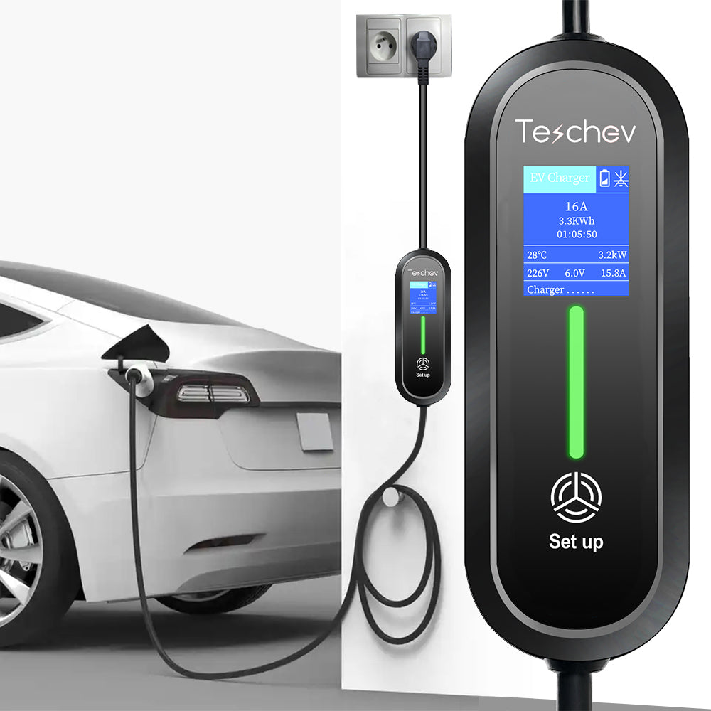 Teschev EV Portable Charger 3.5KW SAE J1772 Type 1 Charger Cable 8A 10A 13A 16A Adjustable WallBox 3.5M Car Fast Charger