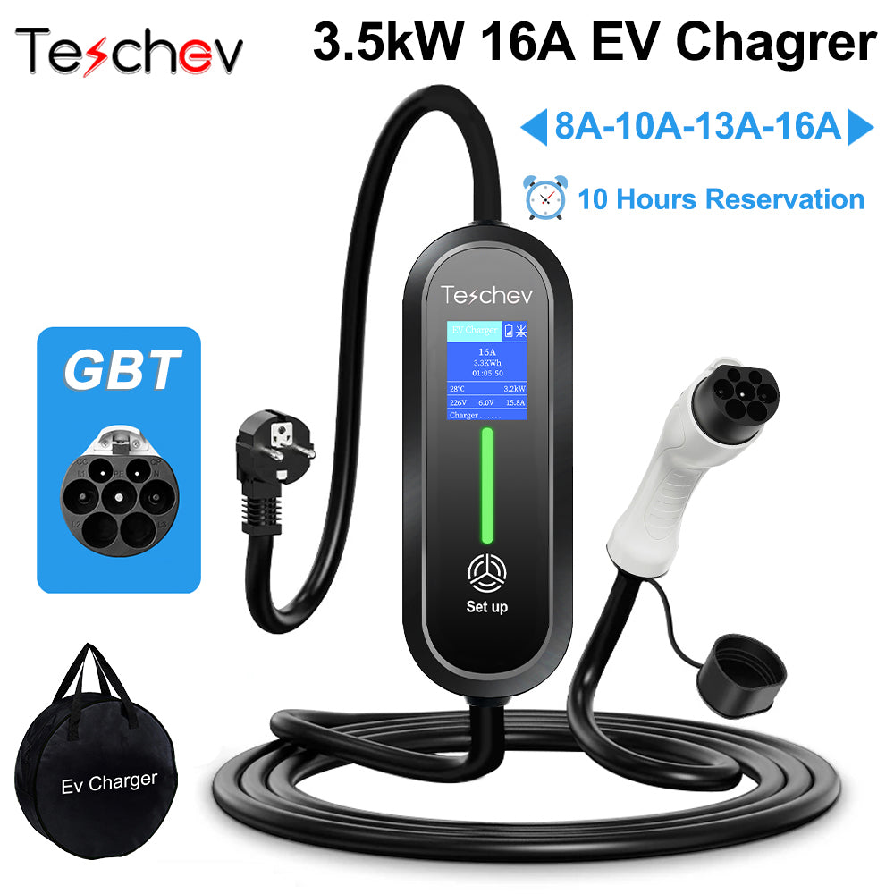 Teschev 220V Portable EV Charger 16A Charging Cable GBT Wallbox EVSE Charging Stations for Electric Vehicle