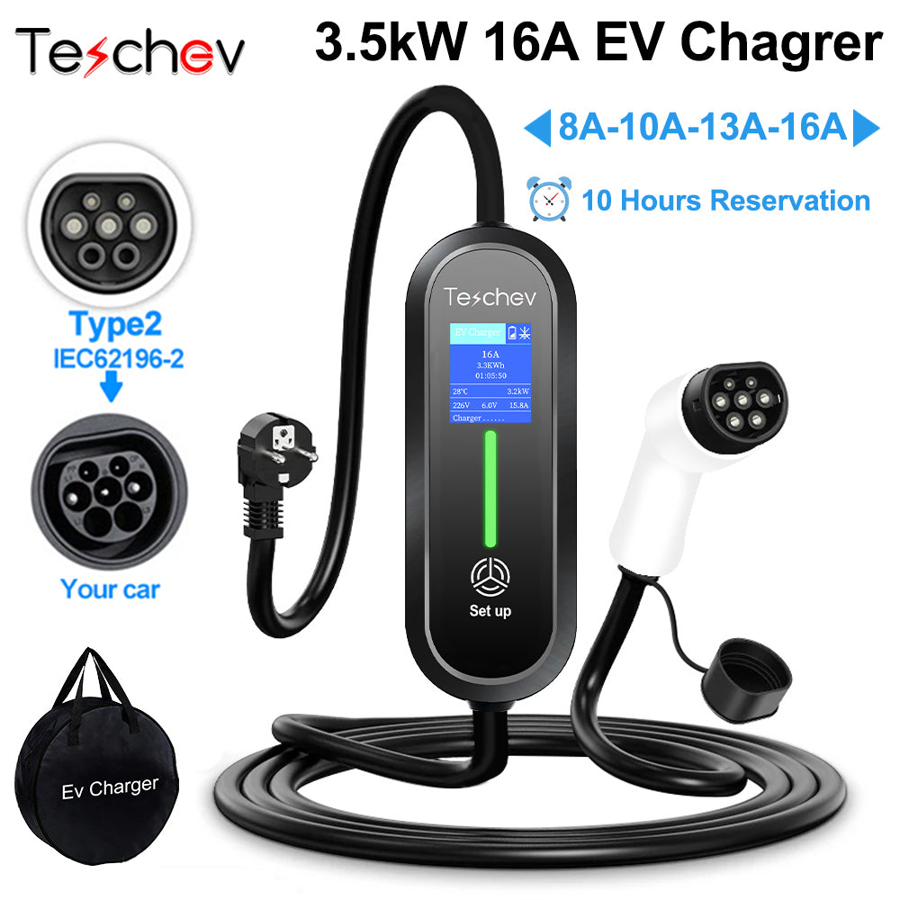 Teschev 220V 230V EV Charger Type 2 3.5kW Fast Charging Wallbox Charging Cable