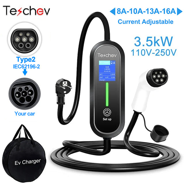 Teschev 220V 230V EV Charger Type 2 3.5kW Fast Charging Wallbox Charging Cable