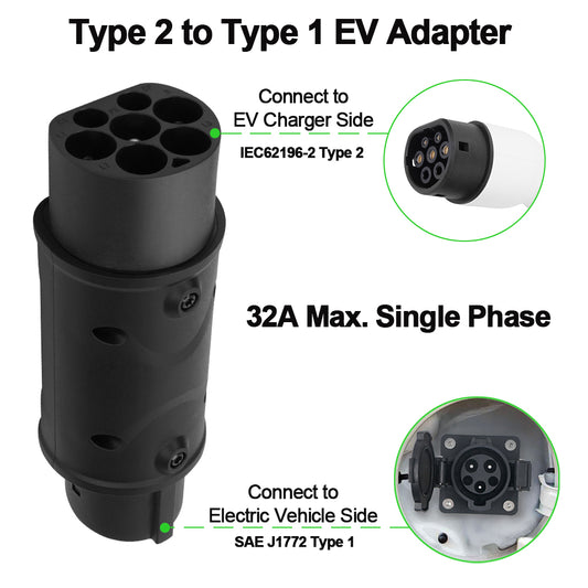 EV Adapter IEC 62196 Type 2 to Type 1 J1772 32A EVSE Charger Connector Electric Vehicle Cars Charging Converters