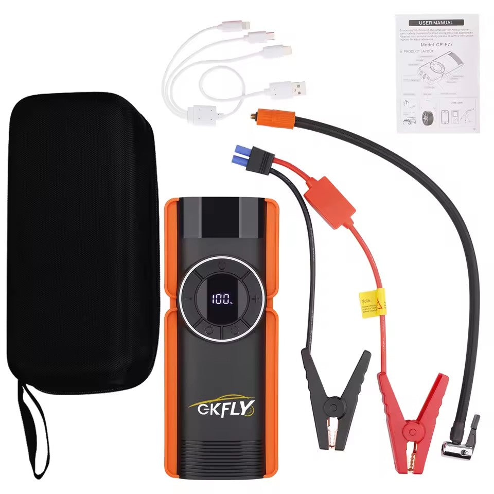 GKFLY TURBO Jump Starter 4 in 1 Pump Air Compressor 2000A Power Bank 12V Digital Tire Inflator 150PSI Emergency Battery Booster