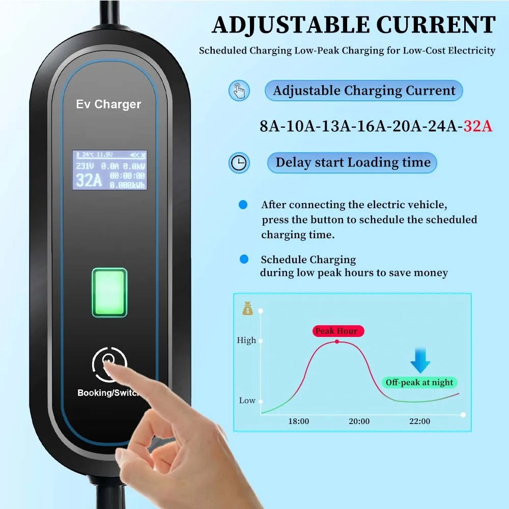 Teschev 32A 7KW Type2 EV Charger Portable GB/T Electric Vehicle Charger Type1 Wallbox CEE Plug EVSE Charging Cable 5M