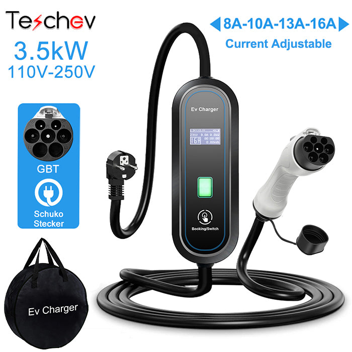 Teschev 220V Portable EV Charger 16A Charging Cable GBT Wallbox EVSE Charging Stations for Electric Vehicle