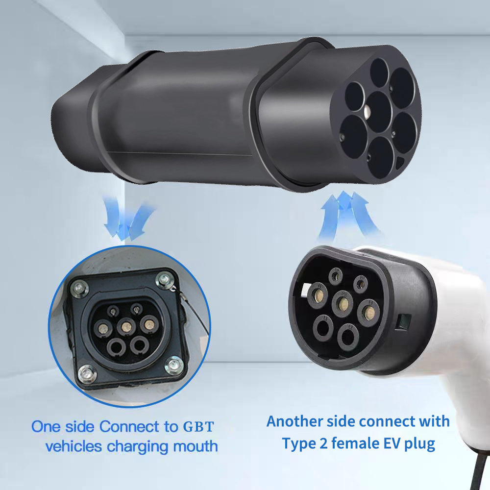 Teschev GBT to Type 2 EV Charger Adaptor IEC 62196 To GB China Standard EV Charger Converter Adapter 16A 32A for EVSE Charging