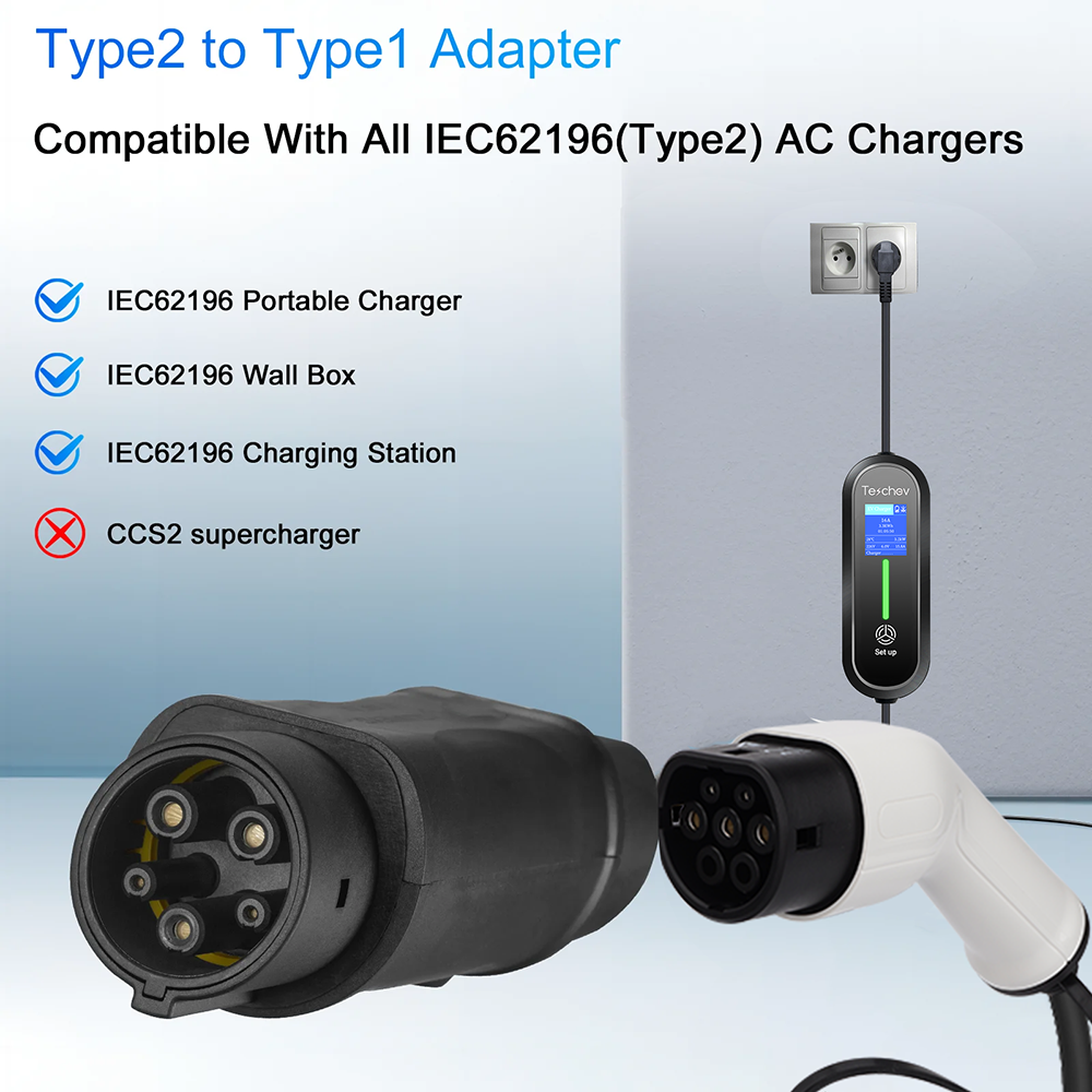 EV Adapter IEC 62196 Type 2 to Type 1 J1772 32A EVSE Charger Connector Electric Vehicle Cars Charging Converters